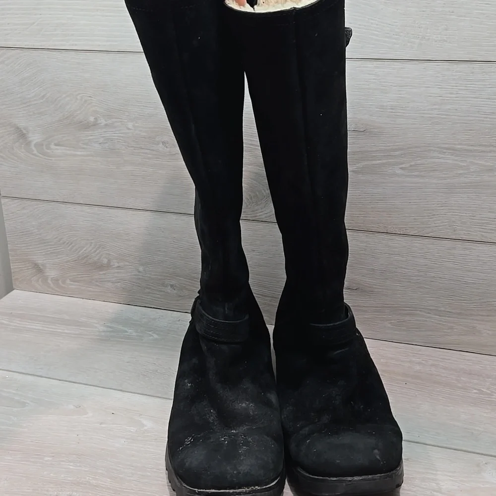 Ugg Australia Women's Jillian 3051 Black Suede Sheepskin Moto Boots Shoes Sz 9